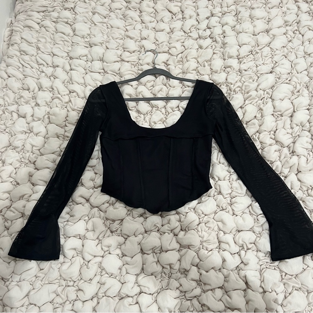 Tiger Mist Black Mesh Long Sleeve Top
